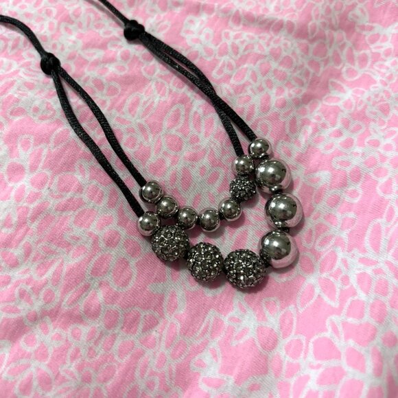 J. Jill Black Cord Rhinestone Bead Sparkle Adjustable Necklace - Picture 2 of 3